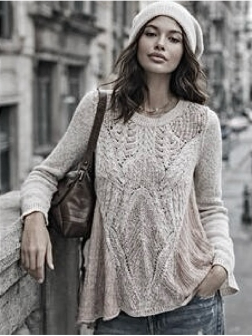 Anthropologie MOTH "Anita Mixed Cable Knit Swing Sweater" w intricate design